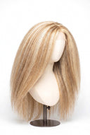 Kinky Straight Glueless Human Hair Wig in Shade 613/27 Golden Cream, Light and Honey Blonde Highlights and Lowlights, by Kora Strand