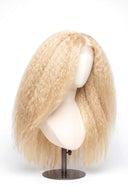 Kinky Straight Glueless Human Hair Wig in Shade 613 Porcelain Gold, Neutral Warm Bleach Blonde, by Kora Strand