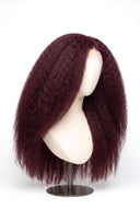 Kinky Straight Glueless Human Hair Wig in Shade 99J Wine Ink, Deep Burgundy Wine Red, by Kora Strand