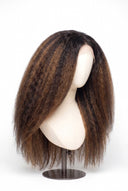 Kinky Straight Glueless Human Hair Wig in Shade T2-2/4/6 Brun Tissé, Multi-Tonal Brunette Highlights and Lowlights, by Kora Strand