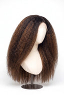 Kinky Straight Glueless Human Hair Wig in Shade T2-2/4 Cocoa Melt, Dark to Medium Brown Highlights and Lowlights, by Kora Strand