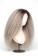 Kinky Straight Glueless Human Hair Wig in Shade T5/20 Mink Root, Rooted Ash Brown to Ash Blonde Balayage, by Kora Strand