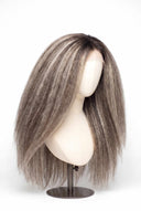 Kinky Straight Glueless Human Hair Wig in Shade T5-7/20 Mink Ash, Rooted Dark Ash Blonde Balayage Blend, by Kora Strand