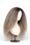 Kinky Straight Glueless Human Hair Wig in Shade T5-9/55 Stone Melt, Rooted Ash Brown to Light Ash Blonde Balayage, by Kora Strand