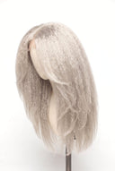 Kinky Straight Layered Glueless Human Hair Wig in Shade 1001 Winter Pearl, Icy Platinum Blonde, by Kora Strand