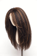 Kinky Straight Layered Glueless Human Hair Wig in Shade 2/6 Espresso Chestnut, Dark and Chestnut Brown Highlights and Lowlights, by Kora Strand