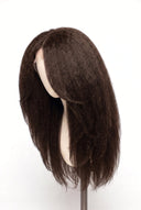 Kinky Straight Layered Glueless Human Hair Wig in Shade 2 Midnight Espresso, Darkest Brown, by Kora Strand