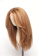 Kinky Straight Layered Glueless Human Hair Wig in Shade 27/30 Apricot Flame, Golden Copper Blonde Highlights and Lowlights, by Kora Strand
