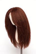 Kinky Straight Layered Glueless Human Hair Wig in Shade 33 Auburn Éclat, Dark Auburn Copper Red, by Kora Strand