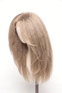 Kinky Straight Layered Glueless Human Hair Wig in Shade 60 Ecru Pearl, Frosted Ash Beige Blonde, by Kora Strand