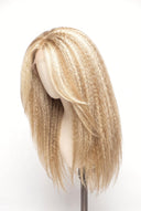 Kinky Straight Layered Glueless Human Hair Wig in Shade 613/27 Golden Cream, Light and Honey Blonde Highlights and Lowlights, by Kora Strand
