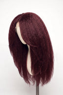 Kinky Straight Layered Glueless Human Hair Wig in Shade 99J Wine Ink, Deep Burgundy Wine Red, by Kora Strand