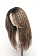 Kinky Straight Layered Glueless Human Hair Wig in Shade T2-2/18 Espresso Halo, Dark Brown to Warm Beige Blonde Balayage, by Kora Strand