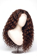 Loose Wave Glueless Human Hair Wig in Shade 4/30 Toasted Amber, Medium Brown and Auburn Copper Highlights and Lowlights, by Kora Strand