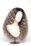 Loose Wave Glueless Human Hair Wig in Shade T5-5/55 Ash Halo, Rooted Ash Brown with Light Ash Blonde Highlights, by Kora Strand