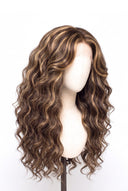 Loose Wave Layered Glueless Human Hair Wig in Shade 4/27 Riviera Brun, Medium Brown and Honey Blonde Highlights and Lowlights, by Kora Strand
