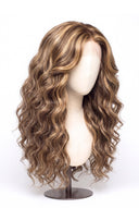 Loose Wave Layered Glueless Human Hair Wig in Shade 6/27 Honeywood, Light Brown and Honey Blonde Highlights and Lowlights, by Kora Strand