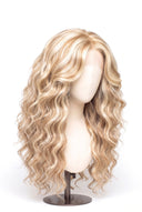 Loose Wave Layered Glueless Human Hair Wig in Shade 613/27 Golden Cream, Light and Honey Blonde Highlights and Lowlights, by Kora Strand