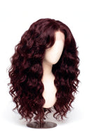 Loose Wave Layered Glueless Human Hair Wig in Shade 99J Wine Ink, Deep Burgundy Wine Red, by Kora Strand