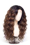 Loose Wave Layered Glueless Human Hair Wig in Shade T1B/4 Noire Melt, Off Black to Chocolate Brown Balayage, by Kora Strand