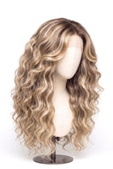 Loose Wave Layered Glueless Human Hair Wig in Shade T4-8/613 Rooted Ivory, Brown-Rooted Blonde Balayage, by Kora Strand