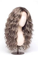 Loose Wave Layered Glueless Human Hair Wig in Shade T5-7/20 Mink Ash, Rooted Dark Ash Blonde Balayage Blend, by Kora Strand