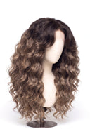 Loose Wave Layered Glueless Human Hair Wig in Shade T5-9/55 Stone Melt, Rooted Ash Brown to Light Ash Blonde Balayage, by Kora Strand
