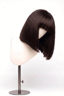 Silk Straight Bob Fringe Glueless Human Hair Wig in Shade 2 Midnight Espresso, Darkest Brown, by Kora Strand