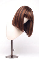 Silk Straight Bob Fringe Glueless Human Hair Wig in Shade 4/30 Toasted Amber, Medium Brown and Auburn Copper Highlights and Lowlights, by Kora Strand