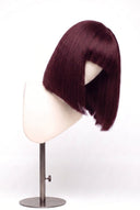 Silk Straight Bob Fringe Glueless Human Hair Wig in Shade 99J Wine Ink, Deep Burgundy Wine Red, by Kora Strand