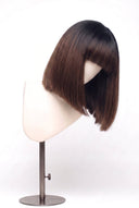 Silk Straight Bob Fringe Glueless Human Hair Wig in Shade T1B/4 Noire Melt, Off Black to Chocolate Brown Balayage, by Kora Strand
