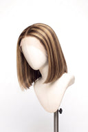 Silk Straight Bob Glueless Human Hair Wig in Shade 4/27 Riviera Brun, Medium Brown and Honey Blonde Highlights and Lowlights, by Kora Strand