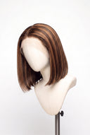 Silk Straight Bob Glueless Human Hair Wig in Shade 4/30 Toasted Amber, Medium Brown and Auburn Copper Highlights and Lowlights, by Kora Strand