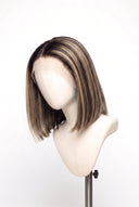Silk Straight Bob Glueless Human Hair Wig in Shade T2-2/18 Espresso Halo, Dark Brown to Warm Beige Blonde Balayage, by Kora Strand