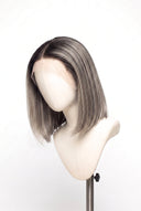 Silk Straight Bob Glueless Human Hair Wig in Shade T5-5/55 Ash Halo, Rooted Ash Brown with Light Ash Blonde Highlights, by Kora Strand