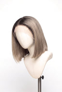 Silk Straight Bob Glueless Human Hair Wig in Shade T5-9/55 Stone Melt, Rooted Ash Brown to Light Ash Blonde Balayage, by Kora Strand