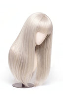 Silk Straight Fringe Glueless Human Hair Wig in Shade 1001 Winter Pearl, Icy Platinum Blonde, by Kora Strand