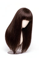 Silk Straight Fringe Glueless Human Hair Wig in Shade 2 Midnight Espresso, Darkest Brown, by Kora Strand