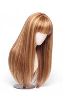 Silk Straight Fringe Glueless Human Hair Wig in Shade 27/30 Apricot Flame, Golden Copper Blonde Highlights and Lowlights, by Kora Strand
