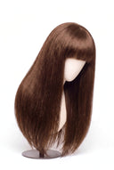 Silk Straight Fringe Glueless Human Hair Wig in Shade 6 Maple Brun, Light Chestnut Brown, by Kora Strand