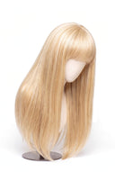 Silk Straight Fringe Glueless Human Hair Wig in Shade 613 Porcelain Gold, Neutral Warm Bleach Blonde, by Kora Strand