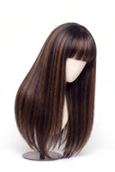 Silk Straight Fringe Glueless Human Hair Wig in Shade T2-2/4 Cocoa Melt, Dark to Medium Brown Highlights and Lowlights, by Kora Strand