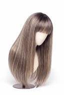 Silk Straight Fringe Glueless Human Hair Wig in Shade T5-7/20 Mink Ash, Rooted Dark Ash Blonde Balayage Blend, by Kora Strand