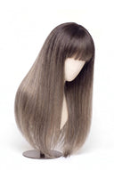 Silk Straight Fringe Glueless Human Hair Wig in Shade T5-9/55 Stone Melt, Rooted Ash Brown to Light Ash Blonde Balayage, by Kora Strand