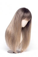 Silk Straight Fringe Glueless Human Hair Wig in Shade T8/60 Ash Bronde, Ash Brown to Ash Beige Blonde Balayage, by Kora Strand