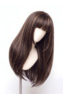 Silk Straight Fringe Layered Glueless Human Hair Wig in Shade 2/6 Espresso Chestnut, Dark and Chestnut Brown Highlights and Lowlights, by Kora Strand