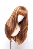 Silk Straight Fringe Layered Glueless Human Hair Wig in Shade 27/30 Apricot Flame, Golden Copper Blonde Highlights and Lowlights, by Kora Strand