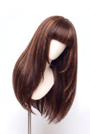 Silk Straight Fringe Layered Glueless Human Hair Wig in Shade 4/30 Toasted Amber, Medium Brown and Auburn Copper Highlights and Lowlights, by Kora Strand