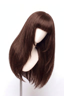 Silk Straight Fringe Layered Glueless Human Hair Wig in Shade 4 Cacao Riche, Chocolate Brown, by Kora Strand