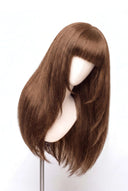 Silk Straight Fringe Layered Glueless Human Hair Wig in Shade 6 Maple Brun, Light Chestnut Brown, by Kora Strand